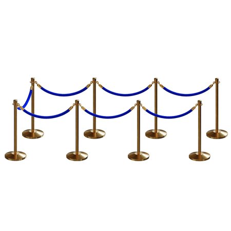 MONTOUR LINE Stanchion Post and Rope Kit Sat.Brass, 8 Crown Top 7 Blue Rope C-Kit-8-SB-CN-7-PVR-BL-PB